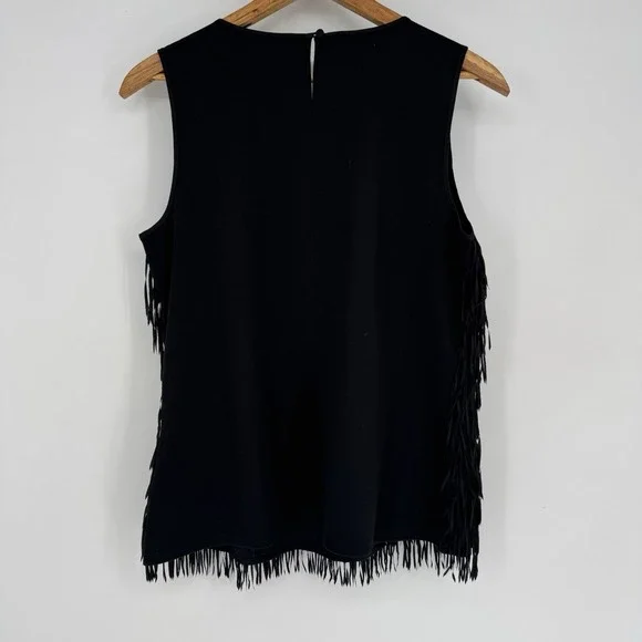 RSVP By Talbots Fringe Tank Top Women's Size Medium Black Sleeveless - Picture 5 of 6